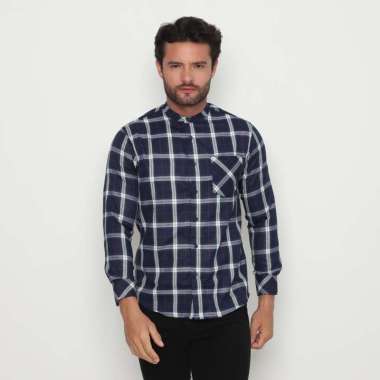Platini Kemeja Shanghai Motif Kotak Pria Lengan Panjang Navy 961134 XXL