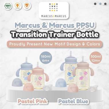 Marcus & Marcus PPSU Transition Trainer Bottle Straw & Rim Spout Set 180ml & 300ml 300ml BLUE PASTEL