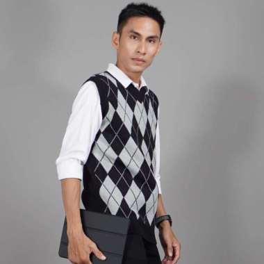 Okechuku Rompi Pria Vest Pria MOTIF KOTAK Vest Rajut Pria Rompi Custom Hitam