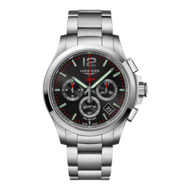 Jam Tangan Pria Longines Conquest L3.717.4.56.6 Chronograph Black Dial Stainless Steel Strap
