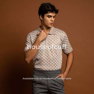 Houseofcuff Polo Shirt lengan pendek knit rajut monogram Cream M