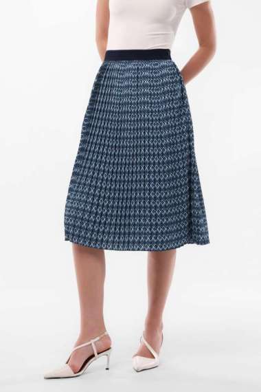 MINIMAL - Jarna - Rok Plisket Motif Etnik - Navy M Navy