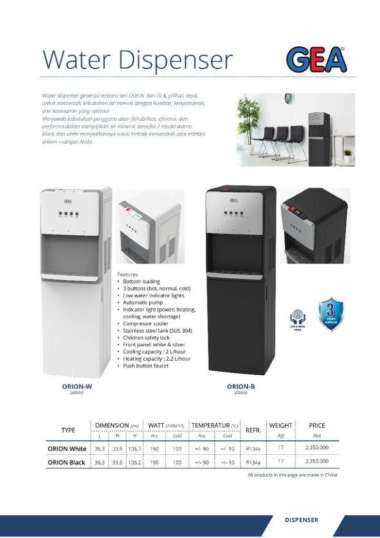 GEA ORION Dispenser Galon Bawah Kompresor putih
