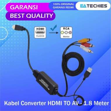 Kabel HDMI to AV RCA 1.8 Meter - RCA3 Converter Adapter PS 3 / STB / XBOX / VHS / TV / PC / DVD Play