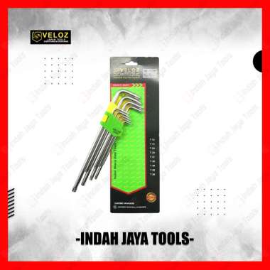 VELOZ Kunci L Bintang Set 9 Pcs Extra Long Hex Torx Key Heavy Duty Chrome Vanadium