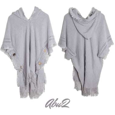 Sweater Rajut Wanita Winter Cape Hoodie Mori Style / Shawl Bohemian Style / Outer Winter Hangat Abu