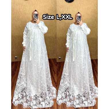 GAMIS GLAMOUR PESTA GAMIS SHIMMER MIX BROKAT FULL PREMIUM GAMIS MEWAH CANTIK MURAH PUTIH HITAM DENIM