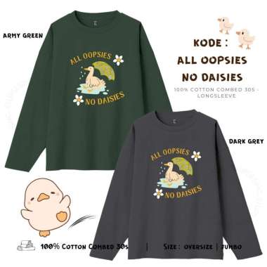 ELLIPSESINC Kaos Oversize Lengan Panjang Unisex Oopsies PANJANG JUMBO Abu Tua