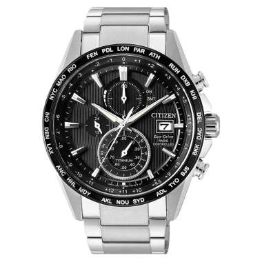 Jam Tangan Pria Citizen Eco-Drive AT8154-82E Radio Controlled Chronograph Men Black Pattern Dial Tit