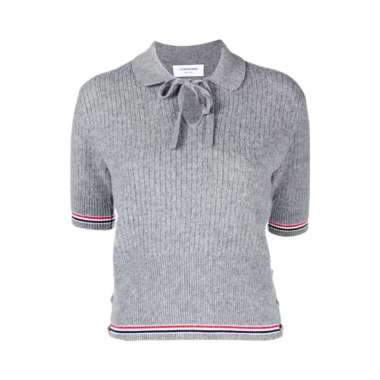[12.12 Dealcember] Thom Browne Merino Wool Brushed Tuck Stitch Keyhole Polo Grey 40 Grey
