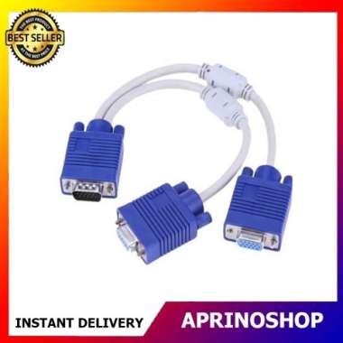 Kabel VGA Splitter to 2 Port VGA Female Cabang to 1 Male DB15