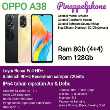 Oppo A38 Ram 8 (4+4)/128gb Garansi Resmi Indonesia A38 Ram 6/128gb