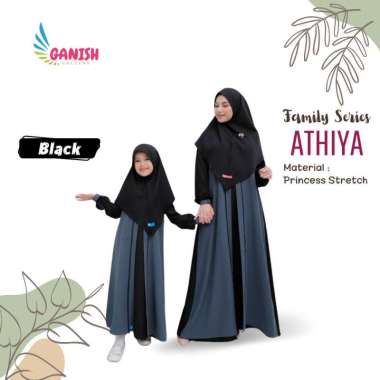 Gamis Anak Muslim Perempuan Syari Remaja Baju Lebaran Set Hijab Sarimbit Family Set Athiya M black