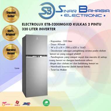ELECTROLUX ETB-3200MGXID KULKAS 2 PINTU 320 LITER INVERTER (NEW) (KHUSUS BANDUNG )