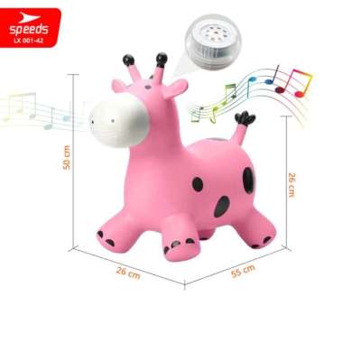 Mainan Kuda Kudaan Karet Jumping Animal - Jerapah Pink, Tanpa Pompa Jerapah Pink
