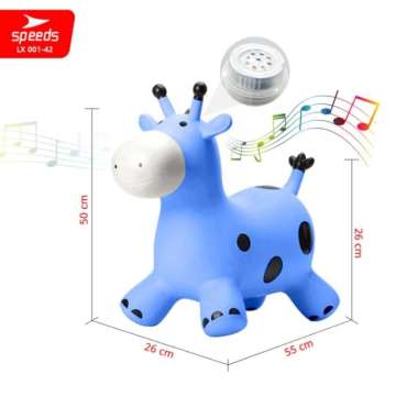 Mainan Kuda Kudaan Karet Jumping Animal - Jerapah Pink, Tanpa Pompa Jerapah Biru