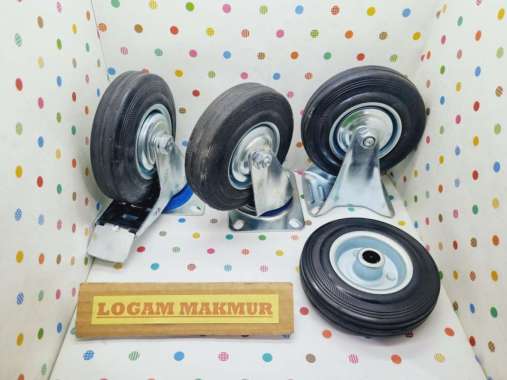 RODA KARET 5" - RODA HIDUP MATI REM UNTUK ETALASE GEROBAK TROLI MEJA - PLAT TEBAL REM