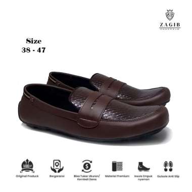 Sepatu Pria Moccasin Loafers Casual Formal Ukuran Jumbo 38-47 Brown - Slip On Kulit Cowok Big Size 4