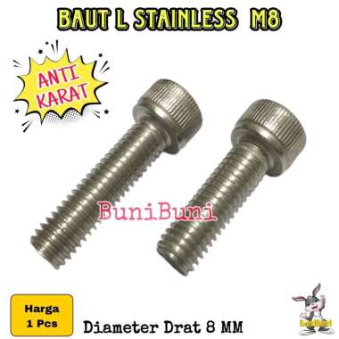 BAUT L M8 STAINLESS - M8X25 / M8X30 HEX SOCKET HEAD KUNCI L6 UKURAN M8 X 25MM / M8 X 30MM (HARGA 1 P