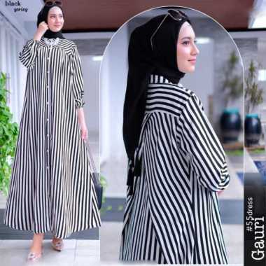 Kiukiu -Gauri Dress - Gamis Katun Stripe - Gamis Belang - Gamis Garis Hitam Putih - Dress Motif Blas