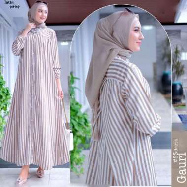 Kiukiu -Gauri Dress - Gamis Katun Stripe - Gamis Belang - Gamis Garis Hitam Putih - Dress Motif Blas