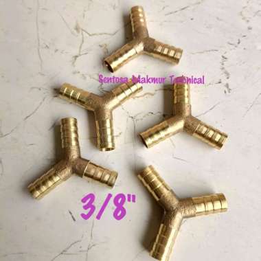 3/8" Nepel Sambungan Selang Y Cabang 3 Kuningan Untuk Selang LPG Gas 3/8 Inchi