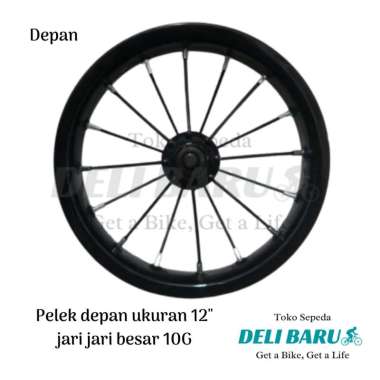 Pelek jadi model JARI BESAR 10G DEPAN Wheelset ukuran 12 Velg besi warna hitam sepeda anak ukuran 12