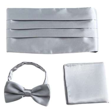 CUMMERBUND SET FOR TUXEDO kemben pria bengkung ikat pinggang tuksedo SILVER