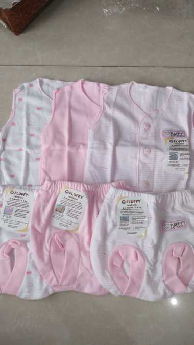 Fluffy Stelan Baju Buntung isi: 3 pasang (Pink) (0-3 Bulan) Stelan Baju Buntung