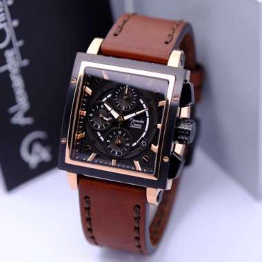 Jam Tangan Alexandre Christie AC6182 Sport Leather Strap Black Rose Brown