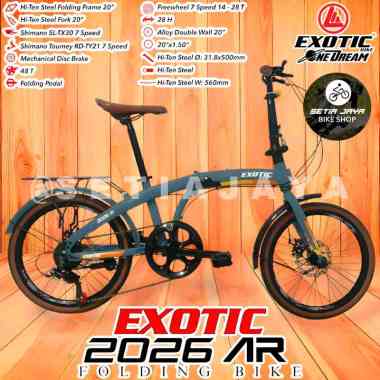 Sepeda Lipat 20 Inch EXOTIC 2026 AR Frame Steel, 7 Speed, Rem Cakram, Folding Bike New Gray Metallic