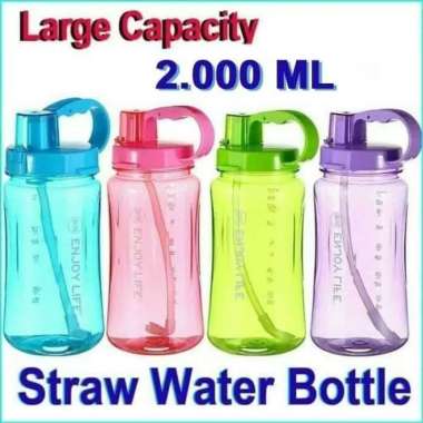 STRAW BOTTLE - Botol Minum JUMBO BESAR - 2 Liter Multivariasi Multicolor