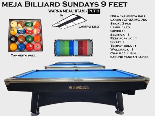Meja Billiard 9 Feet Import Sundays - meja bilyar billiard pool table Putih - Yanmeiya + Led