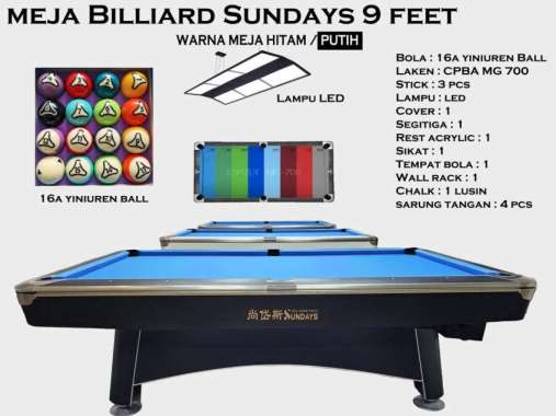 Meja Billiard 9 Feet Import Sundays - meja bilyar billiard pool table Putih - Yiniuren + Led