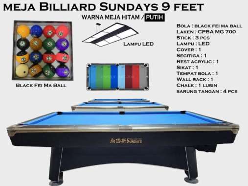 Meja Billiard 9 Feet Import Sundays - meja bilyar billiard pool table Putih - Feima + Led