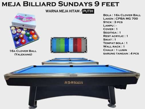 Meja Billiard 9 Feet Import Sundays - meja bilyar billiard pool table Putih - Yalekang