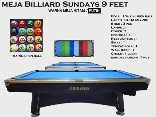Meja Billiard 9 Feet Import Sundays - meja bilyar billiard pool table Putih - Yiniuren