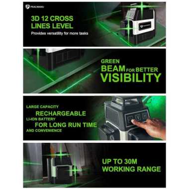 Pracmanu Laser Level Self Leveling 3D 12 Lines 360 Degree Portable