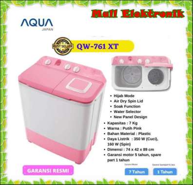 Mesin Cuci 2 Tabung AQUA QW 761 XT 7.5 KG Hijab Series Airdry Water Selector