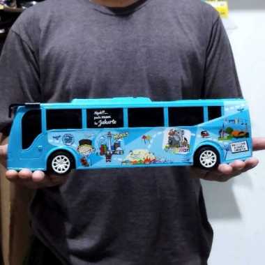 Mainan Bus Wisata Jakarta Murah Jalan Dorong Roda Friction - Miniatur Mobil Mobilan Bis Busway Anak 