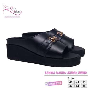 Viddora Big Size - Sandal Wanita Selop Kulit Asli Hitam Wedges Pesta Casual Cewe Ukuran Jumbo Premiu