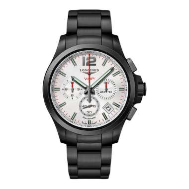 Jam Tangan Pria Longines Conquest L3.717.2.76.6 Men Chronograph Silver Dial Black Stainless Steel St