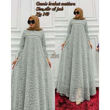 GAMIS BROKAT MUTIARA DADA DRESS PESTA TERBARU BURKAT PESTA CANTIK Ld120cm (Jumbo) Abu