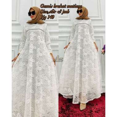 GAMIS BROKAT MUTIARA DADA DRESS PESTA TERBARU BURKAT PESTA CANTIK Ld120cm (Jumbo) Putih