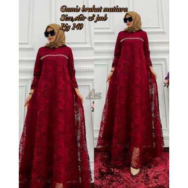 GAMIS BROKAT MUTIARA DADA DRESS PESTA TERBARU BURKAT PESTA CANTIK Ld110cm (Standard) Merah Maroon