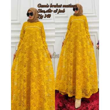 GAMIS BROKAT MUTIARA DADA DRESS PESTA TERBARU BURKAT PESTA CANTIK Ld120cm (Jumbo) Kuning Kunyit