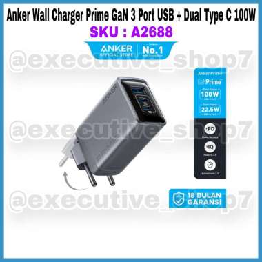 Anker Wall Charger Prime GaN 3 Port USB + Dual Type C 100W - SKU : A2688