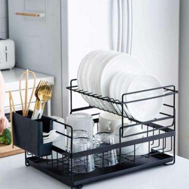 RANDUO Rak Piring Gelas Pengering Drainer 2 Layer Kitchen Rack MT121 Rak Anak Plastik Gantung Baju M