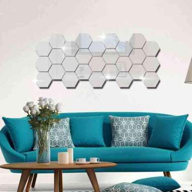 Stiker Dekorasi Dinding Hexagon Mirror Acrylic 7 PCS Dinding Ruang Tamu Walpaper Walpeper Welpeper S