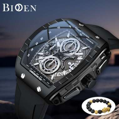 BIDEN Jam Tangan Pria Anti Air Original Olahraga Multifungsi Tali Silikon Pria Kuarsa Jam Tangan Cow